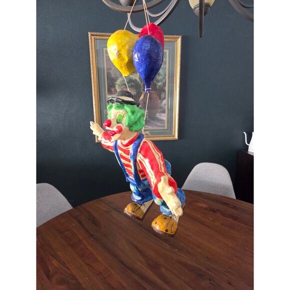 Vintage Papier Mâché Hanging Clown with Balloons 30" Bright Circus Decor - Picture 2 of 10